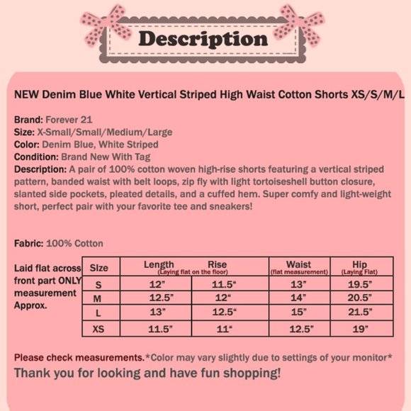 Denim Blue Striped 100% Cotton High Waist Shorts - Picture 10 of 10